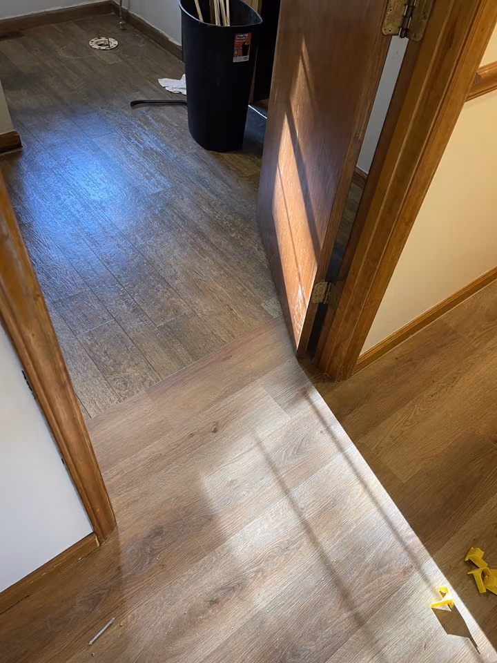 Doorway detail during the flooring installation.