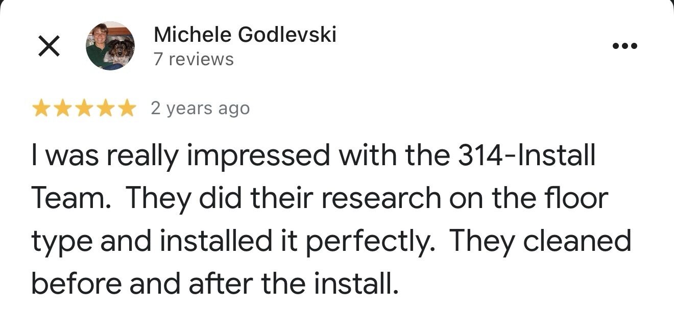 Preserved customer review by Michele Godlewski about flooring installation and service.
