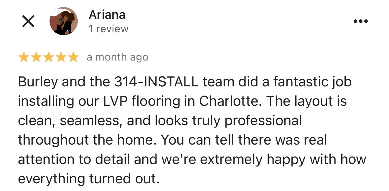 Preserved customer review by Ariana about flooring installation and service.